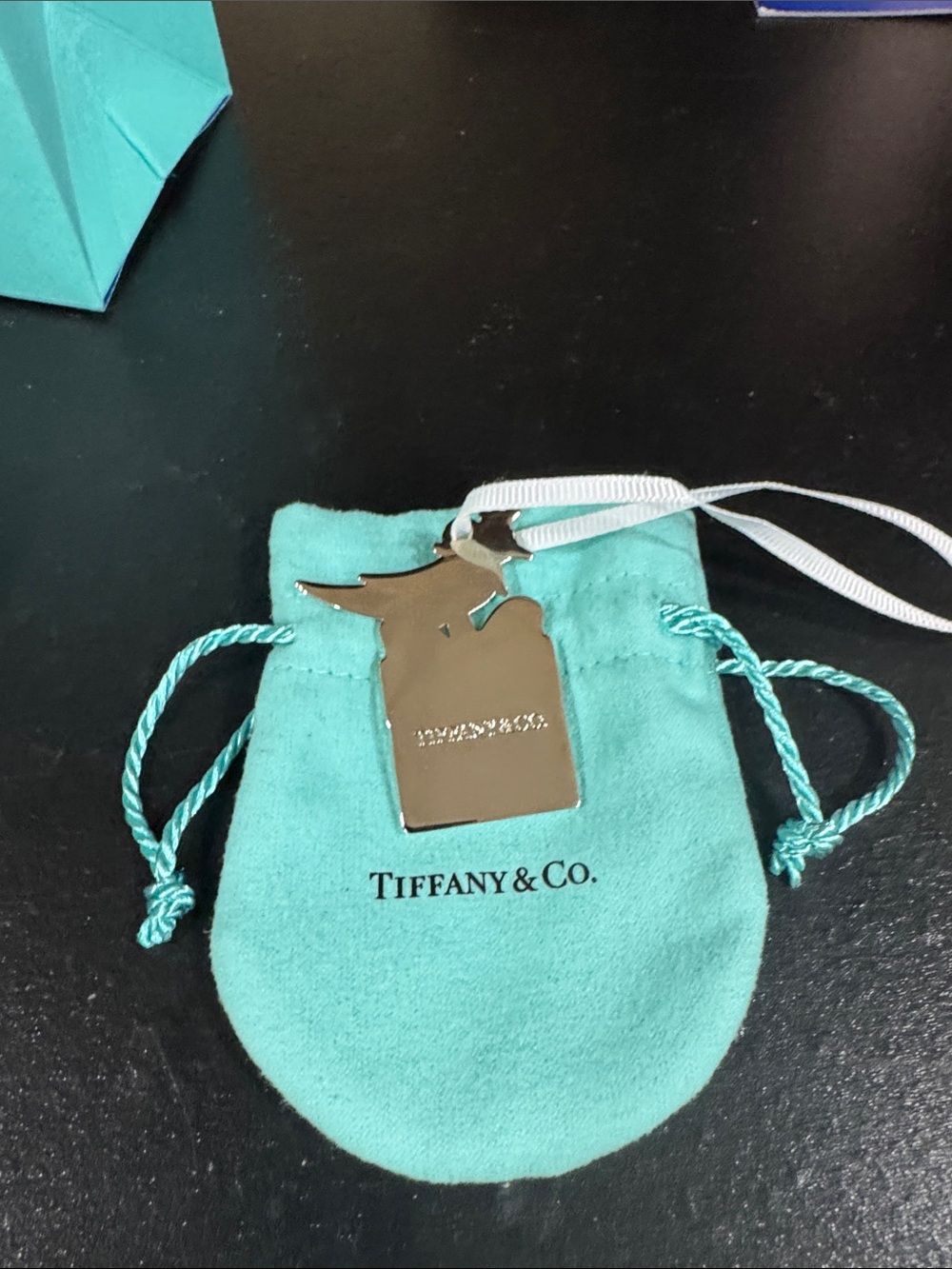Tiffany & Co. Silver Tag Ornament with Tiffany Blue Pouch